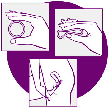 With clean hands, squeeze the sides of the ring together and push it into your vagina