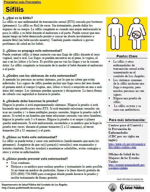 Syphilis Frequently Asked Questions – Spanish (Los Angeles County Public Health)
