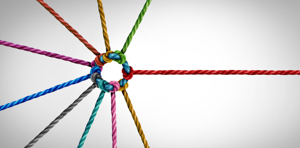 Ropes of various colors tied together in a circle.