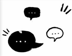 Three illustrated speech bubbles