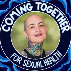 Jen Jackson headshot inside a frame that says "Coming Together for Sexual Health"